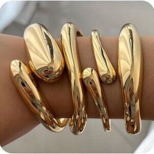 Women Chunky Bangle Bracelets Set Gold Tone Thick Hinged Cuff Jewelry